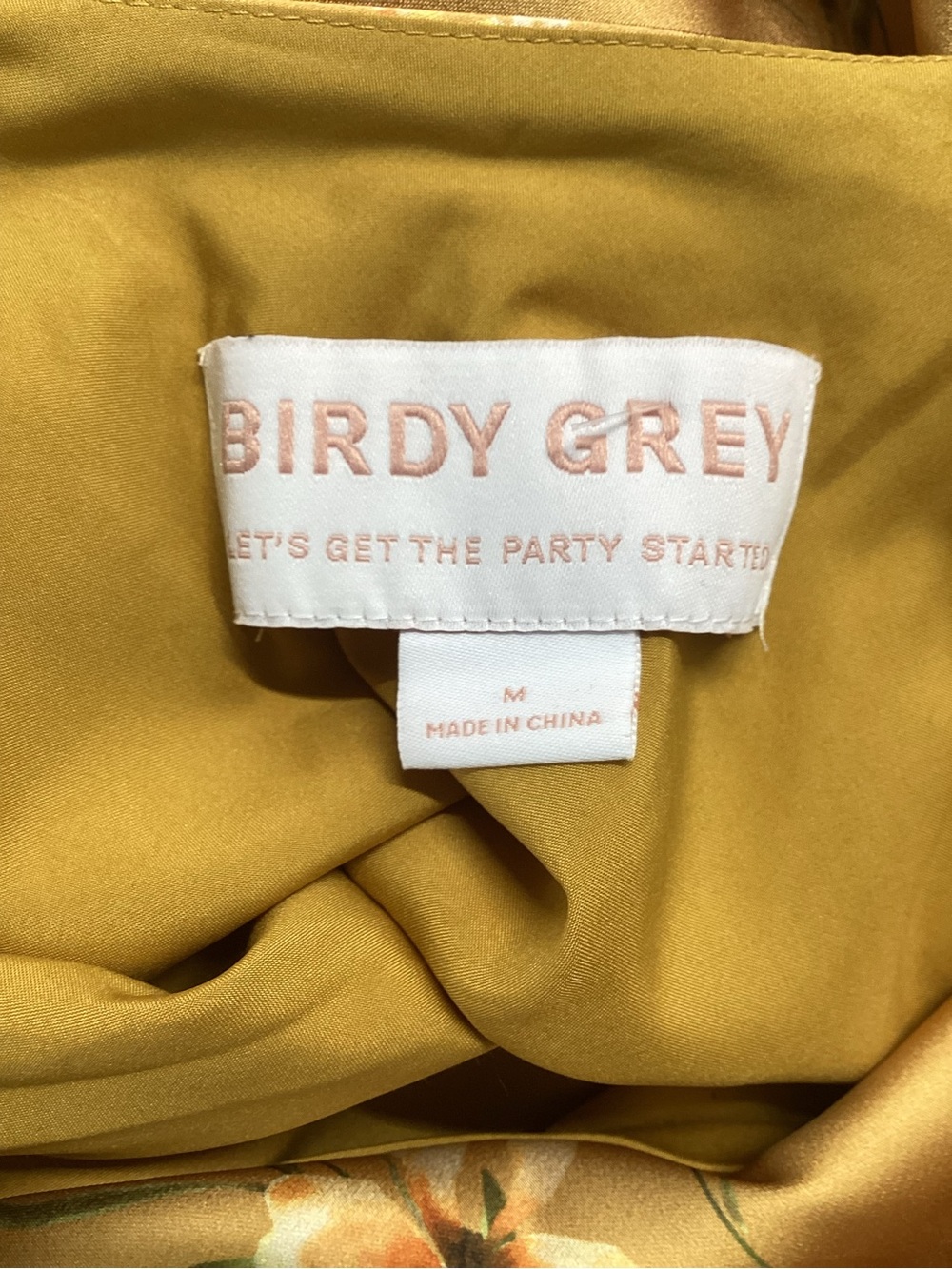 Birdh Grey Matte Satin Gold Floral Cowl Neck Floral Dress - Picture 6 of 14